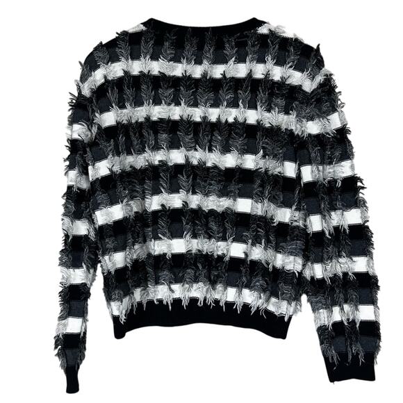 Vince Camuto Fuzzy Sweater Womens M Black White Textured Striped 90s Retro Y2K - Picture 5 of 7